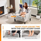 VINGLI Linen Fabric Accent Chair Grey, Modern Upholstered Armchair, Comfy Sofa - Image 7