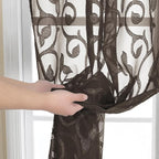 Furman Sheer Curtains Chocolate 24 Inch Length 2 Panels Set, Elegant Geometric - Image 4