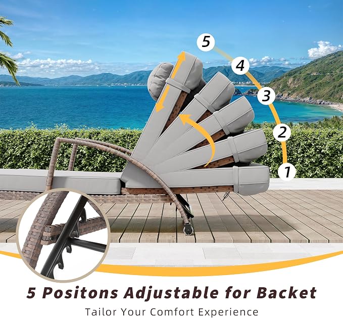 GarveeLife 2-Piece Rattan Patio Folding Chaise Lounge, 5-Position Adjustable - Image 4