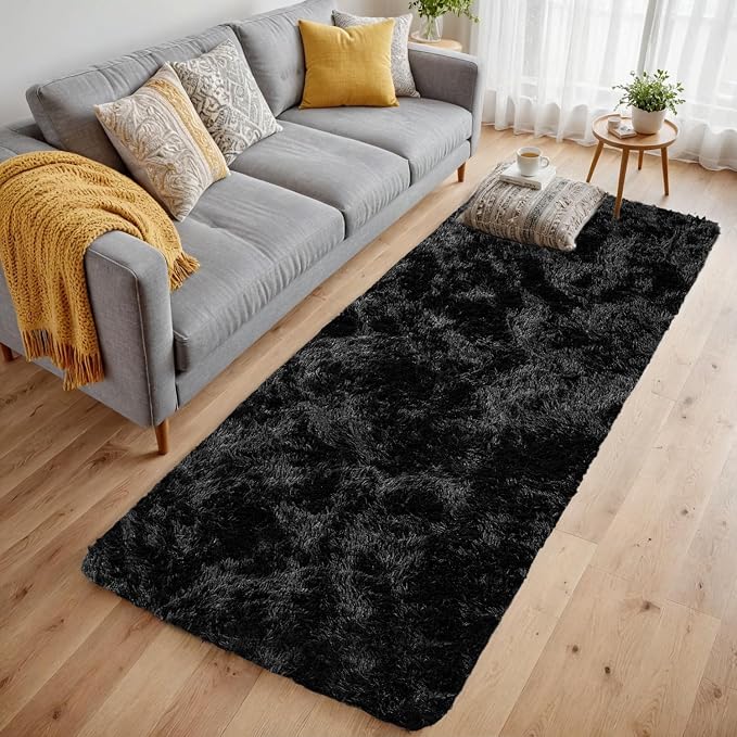 2x6 Fluffy Shag Area Rugs for Living Room Bedroom: Soft Plush Carpet Black | - Image 2