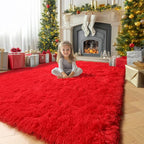 Amdrebio Red Christmas Fluffy Area Rug 4x6 - Image 5