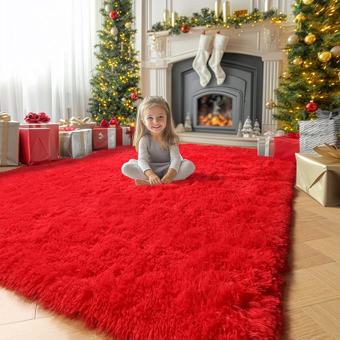Amdrebio Red Christmas Fluffy Area Rug 4x6 - Image 5