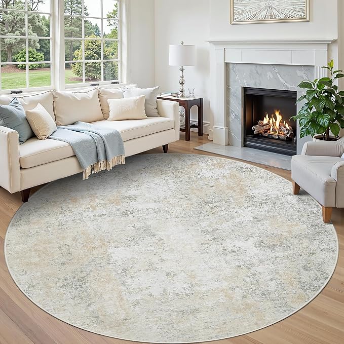 Aelenmu Round Rug 8ft Washable Rug by Aelenmu