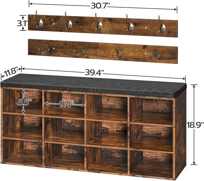 HOOBRO Shoe Storage Bench with Cushion, 39.4" L Entryway Bench with 12 Cubbies - Image 3