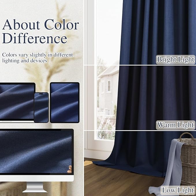 Navy Blue 100% Blackout Curtains 120 Inch Length 2 Panels Set - Image 7
