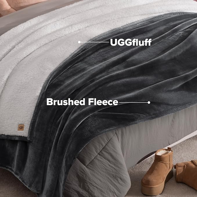 UGG Nita Queen Blanket, Reversible Plush Fleece, UGG Fluff Plush Face, Smooth - Image 6