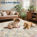 GarveeHome Beige Washable Area Rug 5x7, Retro Floral Low Pile Non Slip Living - Image 7