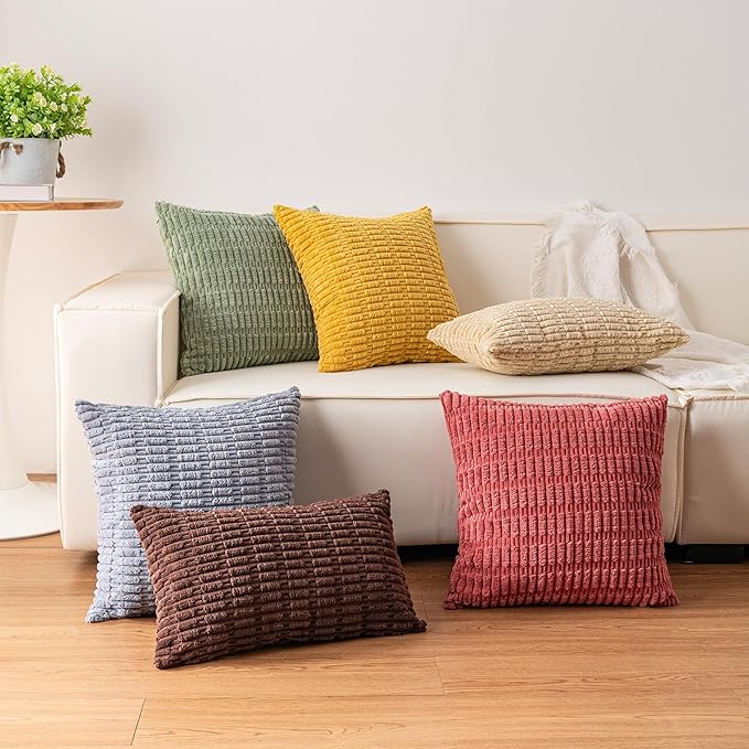 Pack of 2 Corduroy Decorative Throw Pillow Covers 12x20 Inch, Dark Green | Fall - Image 7