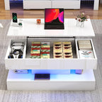 39.4" Large Lift Top Coffee Table, Modern High Glossy LED Coffee Tables - Image 9