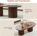 Oval Fluted Coffee Table, Farmhouse Wood Coffee Table Mid Century Modern Center - Image 7