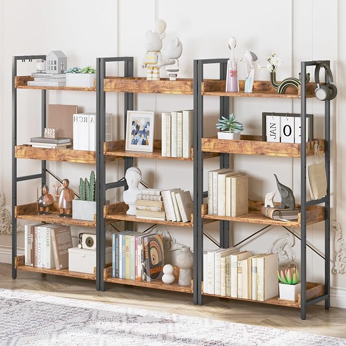HCHQHS 4 Tier Bookshelf, Adjustable Industrial Bookcase, Vertical Tall Book - Image 2