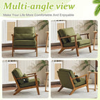 VINGLI Solid Wood Wide Armrests Accent Chair, Upholstered Mid Century Modern - Image 8