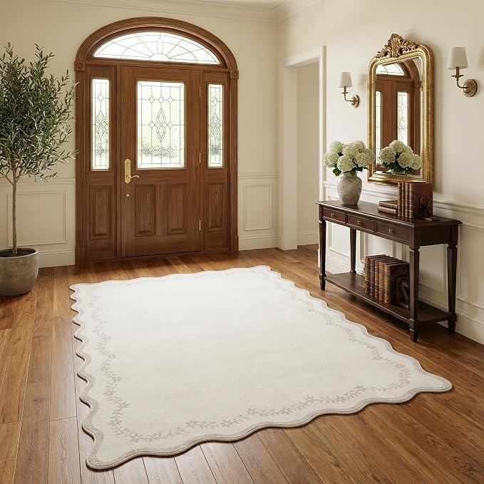 GarveeHome 3x5 Scalloped Washable Area Rug Non Slip Bedroom Entryway Rug | Soft - Image 2