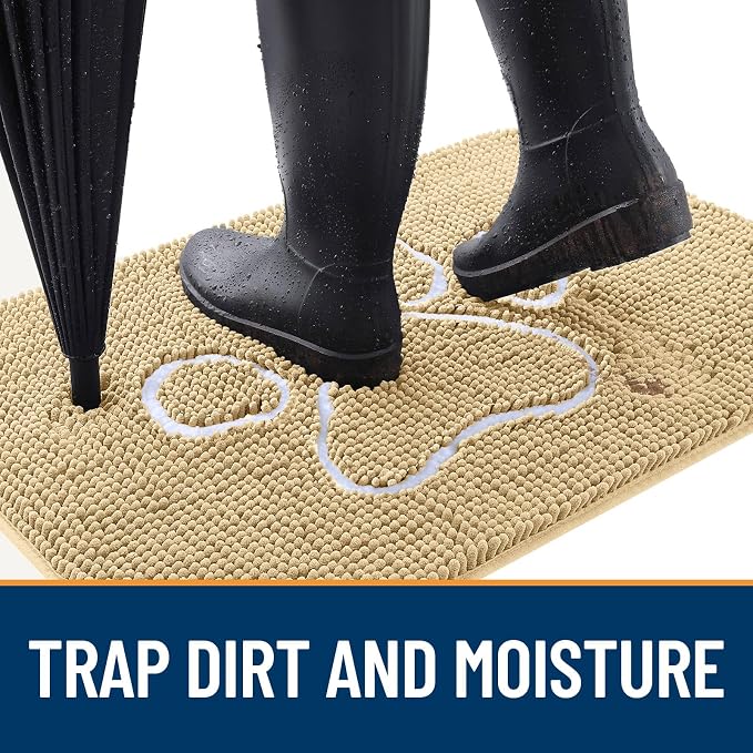 OLANLY Dog Door Mat for Muddy Paws 44x24, Paw Print Design Chenille Mud Mat | - Image 2