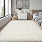 PLHXFR 5x7 Area Rugs Living Room: Fluffy Bedroom Rug Shag Carpet White | - Image 2