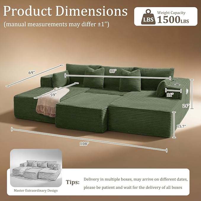 108" Cloud Sectional Couch, Comfort Sleep Sofa - Image 2