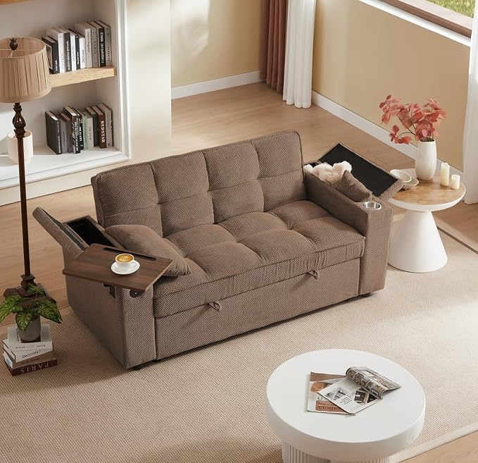 oaaktu Large Size Convertible Sleeper Sofa Bed, Polka dot Velvet Pull Out Futon - Image 3