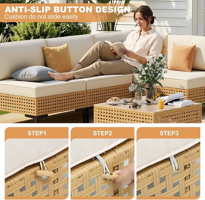 ABCASA Patio Furniture Set, Boho Patio Conversation Set Sectional Sofa - Image 6