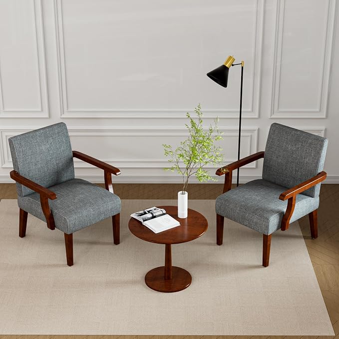 2PCS Accent Chairs with Table Set, Fabric Upholstered Modern Accent Armchair by TASSULLO