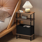 Narrow Side Table with Fabric Basket, Slim Nightstand with 3-Tier Storage Shelf - Image 6