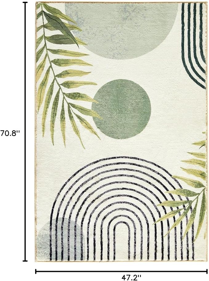 RoomTalks Mid Century Modern Washable Rug, Abstract Tropical Leaves Non Slip - Image 2