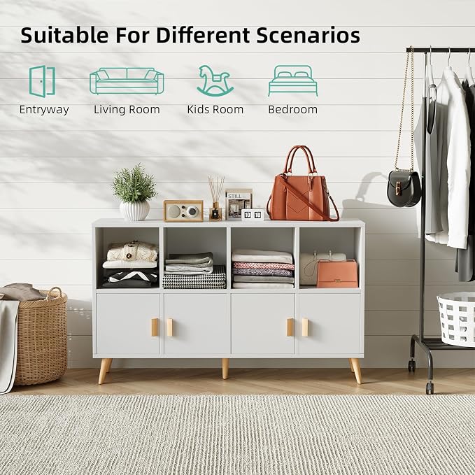 8-Cube Storage Organizer with Doors & 5 Solid Wood Legs, Mid-Century Modern - Image 6