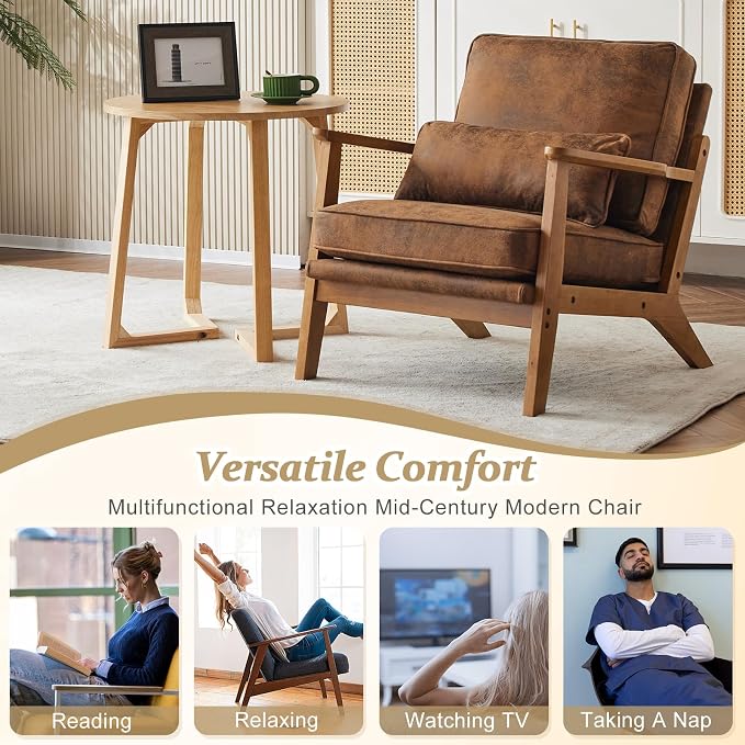 VINGLI Solid Wood Wide Armrests Accent Chair Set of 2, Upholstered Mid Century - Image 7