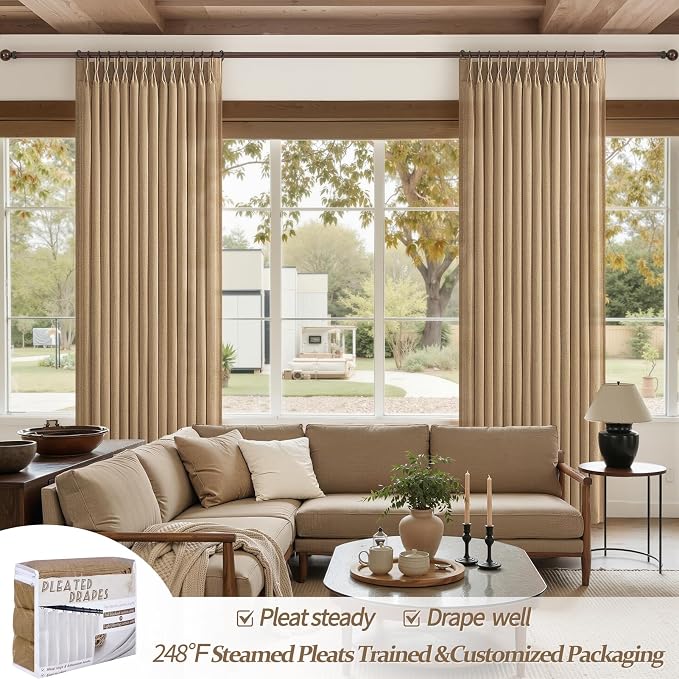 Pinch Pleated Rust Brown Semi Sheer Bedroom Curtains 96 Inches Long 2 Panels Set - Image 5