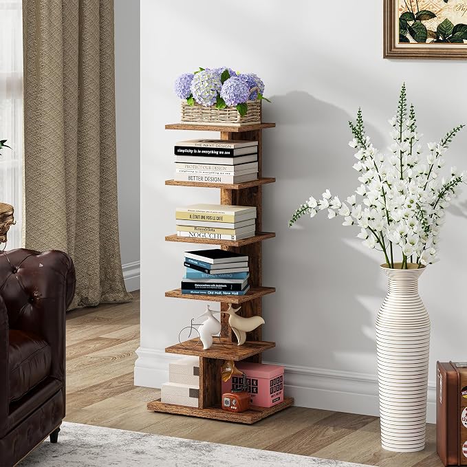 TUTOTAK Narrow Bookshelf, 6-Tier Bookcase, Spine Book Shelf - Image 6