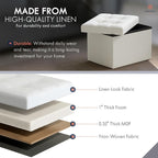 Ornavo Home Small Storage Ottoman Foldable Collapsible Rectangle Linen Ottoman - Image 5