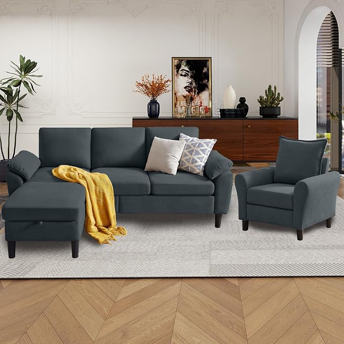 79" Convertible Sectional Sofa Set, Modern Linen Small L Shaped Couch - Image 9