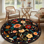 RELEANY Floral Washable Round 6ft Area Rug Black | Flower Carpet Print Boho - Image 6