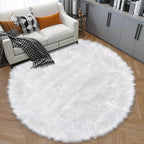 6ft Sheepskin Faux Fur White Round Rugs by TENNOLA