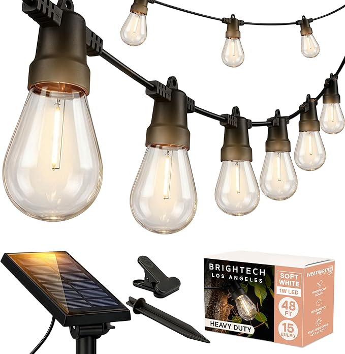 Brightech Ambience Pro Solar Powered Outdoor String Lights, 48 ft Commercial by Brightech