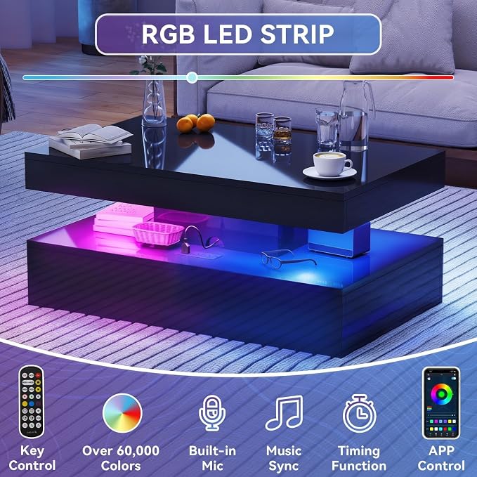 4-Piece Modern Living Room Table Set, Includes High Gloss 70" Fireplace TV Stand - Image 6