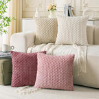 Set of 4 Pink Beige White Decorative Throw Pillow Covers 16x16 Inch Corduroy by Cozoomy