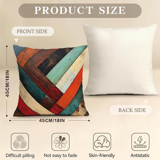 OBSEDE Retro Colored Wood Grain Geometry Decorative Throw Pillow Covers 18 × 18 - Image 3
