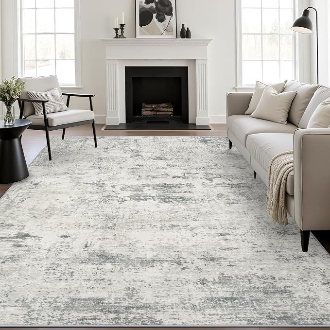 5x7 Area Rug Living Room: Modern Washable Indoor Soft Carpet Gray | - Image 2