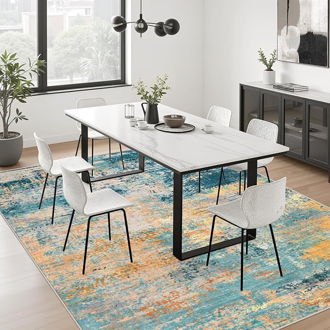 8x10 Area Rug Living Room: Modern Washable Soft Carpet Rosy Haze | - Image 4