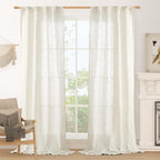 Cream Linen Curtains for Living Room 84 inch Length 2 Panels | Light Filtering by LAMIT