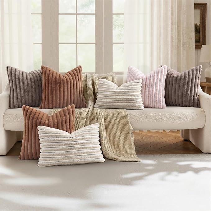 decorUhome Fall Faux Fur Throw Pillow Covers 24x24 Set of 2 Brown | Decorative - Image 5