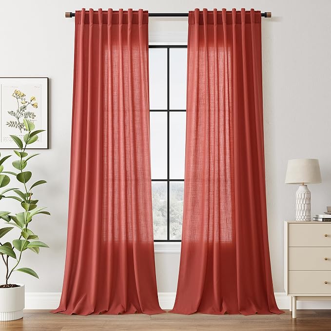 Christmas Red Linen Curtains 96 Inches Long by Nanspring