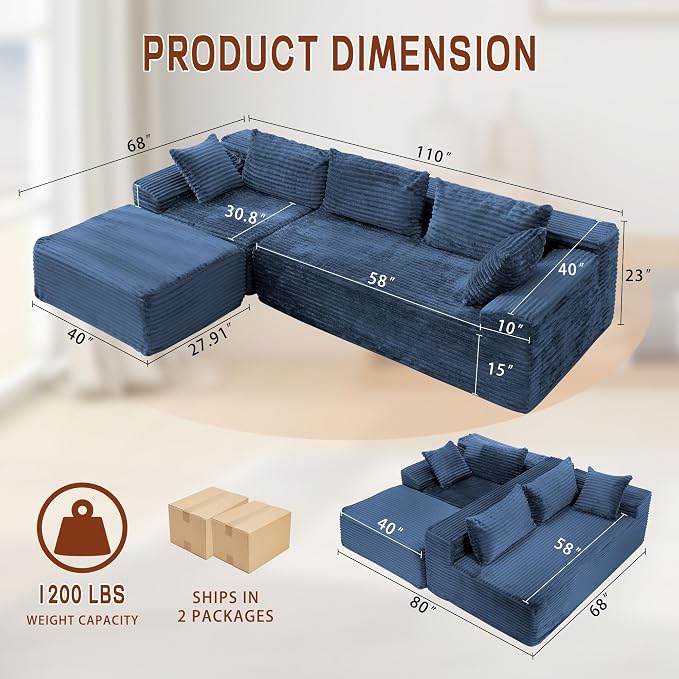 Korser 110" L-Shaped Modular Sectional Sofa - Image 2