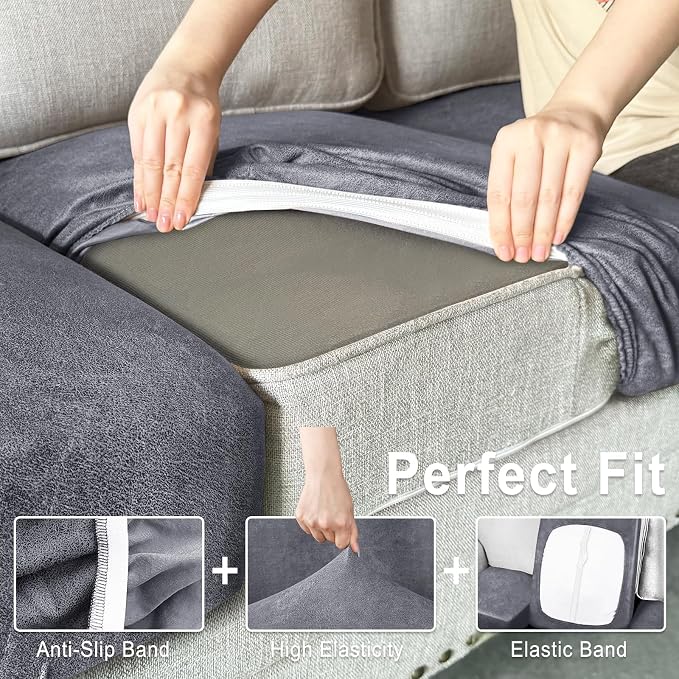 ANARACHON Leather Look Couch Cushion Covers Sofa Seat Slipcovers Sets Couches - Image 4