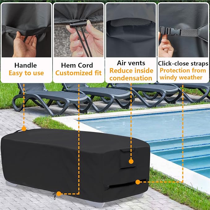 Stackable Chaise Lounge Covers for 2-3 Stackable Patio Lounge Chair, 600D - Image 6