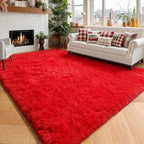 Amdrebio Red Fluffy Fuzzy Rug 5x8 by Amdrebio