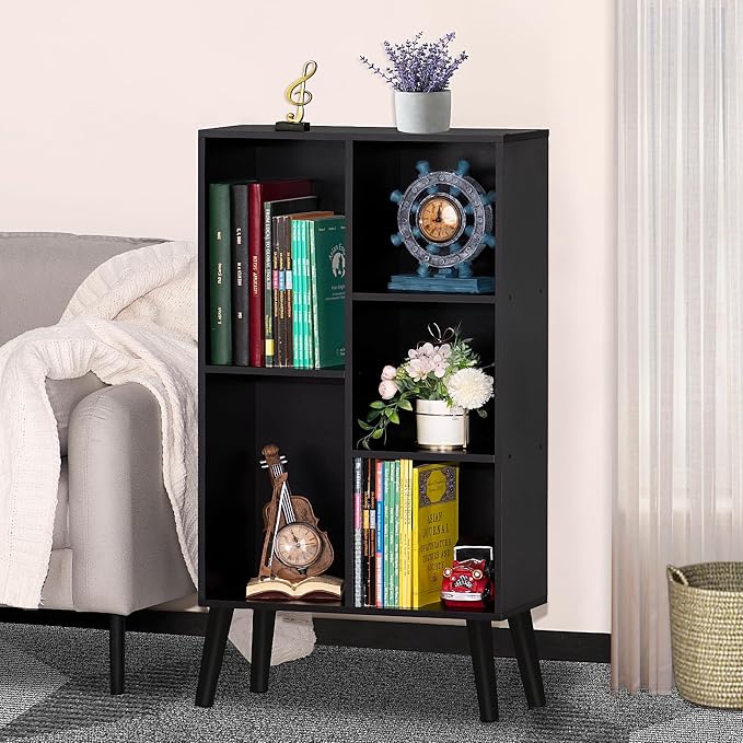 YAHARBO Small Black Narrow Bookshelf, 3 Tier Modern Bookcase - Image 2