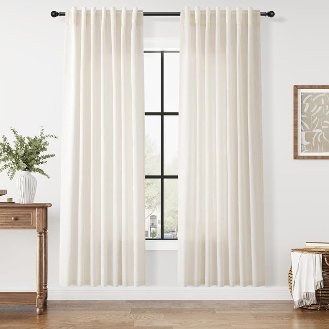 Modern Linen Curtains for Living Room 80 Inches Long Light Filtering Semi Sheer by Nanspring
