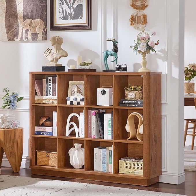 Joaxswe 12 Cube Storage Organizer, Wood Floor Standing 3-Tier Cubby Bookcase - Image 6