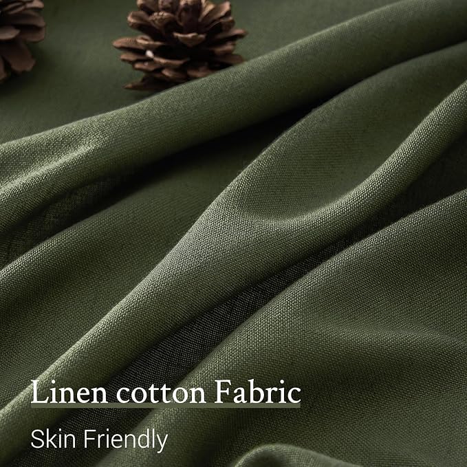 Topfinel Olive Green Pinch Pleated Semi Sheer Curtains Textured Linen Blended - Image 2